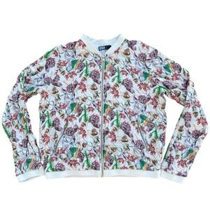 Beach Riot Floral Bomber Jacket Women's Size M White Pink Green Botanical Print